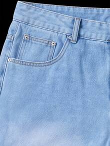 Manfinity Denimwave Men's Casual Washed Tiger Print Distressed Straight Leg Jeans Blue Baggy Jeans Men - Light Wash - View 6