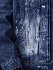 Manfinity Denimwave 男士休闲水洗牛仔夹克，秋季款 - 藏蓝色 - 查看 5