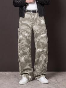 Manfinity Denimwave Young Street Style Light Wash Camouflage Camo Baggy Pants - Multicolor - View 2