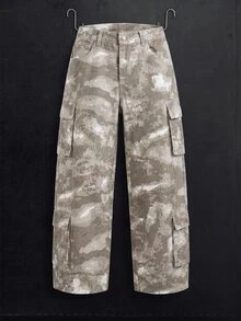 Manfinity Denimwave Young Street Style Light Wash Camouflage Camo Baggy Pants - Multicolor - View 1