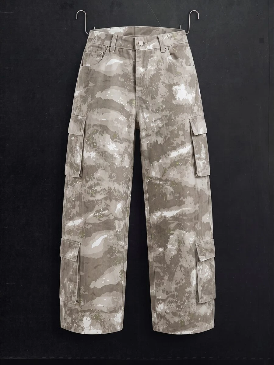 Manfinity Denimwave Young Street Style Light Wash Camouflage Camo Baggy Pants - Multicolor - View 1