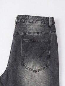 Manfinity Denimwave Men's Vintage Washed Patchwork Distressed Denim Jeans Emo Jeans Black Ripped Jeans Men - Black - View 4