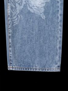 Manfinity Denimwave Light Wash Straight Loose Fit Laser Angel Graphic Print Casual Jeans, Street Style, Spring/Summer Baggy Jeans With Design - Blue - View 6