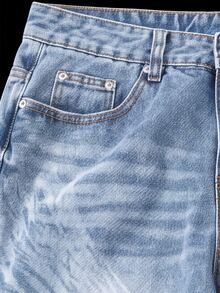 Manfinity Denimwave Light Wash Straight Loose Fit Laser Angel Graphic Print Casual Jeans, Street Style, Spring/Summer Baggy Jeans With Design - Blue - View 4
