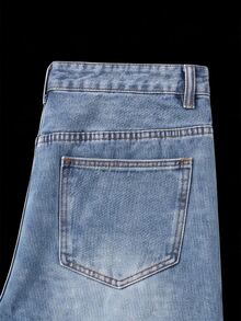 Manfinity Denimwave Light Wash Straight Loose Fit Laser Angel Graphic Print Casual Jeans, Street Style, Spring/Summer Baggy Jeans With Design - Blue - View 5