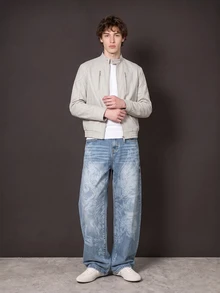 Manfinity Denimwave Light Wash Straight Loose Fit Laser Angel Graphic Print Casual Jeans, Street Style, Spring/Summer Baggy Jeans With Design - Blue - View 3