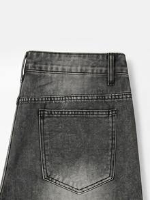 Manfinity Denimwave Pantalones cortos vaqueros de hombre con lavado vintage gris, bolsillos grandes, corte holgado y pierna ancha, estilo callejero, para verano - Gris - Ver 6