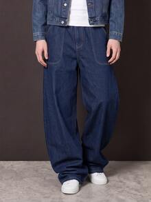 Manfinity Denimwave Men's Solid Color Minimalist Denim Curved Knife Leg Pants - Dark Wash - View 2