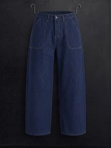 Manfinity Denimwave Men's Solid Color Minimalist Denim Curved Knife Leg Pants - Dark Wash - View 1