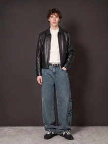 Manfinity Denimwave Unisex Vintage Distressed Washed Loose Fit Casual Wide Leg Jeans - Dark Wash - View 3