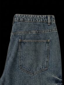 Manfinity Denimwave Unisex Vintage Distressed Washed Loose Fit Casual Wide Leg Jeans - Dark Wash - View 6