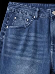 Manfinity Denimwave Men's Rhinestone Embellished Pocket Distressed Loose Casual Wide Leg Jeans - Blue - View 4