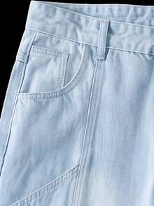 Manfinity Denimwave Jeans azules de pierna ancha con parches desgastados y curva casual de estilo urbano para hombres - Lavado ligero - Ver 5