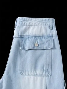 Manfinity Denimwave Jeans azules de pierna ancha con parches desgastados y curva casual de estilo urbano para hombres - Lavado ligero - Ver 3