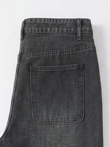 Manfinity Denimwave Men's Rhinestone Letter Pocket Casual Wide Leg Denim Jeans - Black - View 5