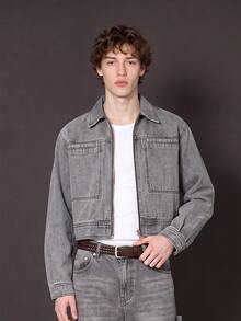 Manfinity Denimwave Men's Zipper Casual Versatile Daily Wear Denim Long Sleeve Jacket - Grey - View 2