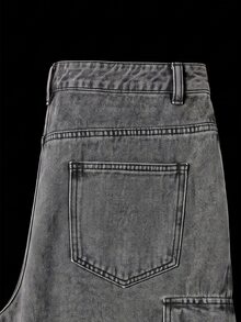 Manfinity Denimwave 2026 New Unisex Retro Distressed Washed Cargo Denim Shorts, Multi-Pocket Design, Versatile American Style Street Wear Light Grey Summer Holiday - Grey - View 6