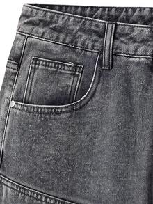 Manfinity Denimwave 2026 New Arrival Vintage Streetwear Distressed Grey Black Asymmetrical Rhinestone Washed Frayed Hem Casual Denim Men Shorts Rave Summer, Holiday - Grey - View 6