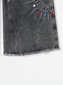 Manfinity Denimwave 2026 New Arrival Vintage Streetwear Distressed Grey Black Asymmetrical Rhinestone Washed Frayed Hem Casual Denim Men Shorts Rave Summer, Holiday - Grey - View 3