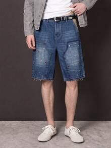 Manfinity Denimwave Men's Gothic Punk Style Denim Bermuda Shorts - Blue - View 2