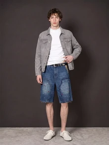 Manfinity Denimwave Men's Gothic Punk Style Denim Bermuda Shorts - Blue - View 5