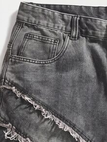 Manfinity Denimwave Men's Button Front Straight Leg Denim Shorts With Frayed Hem And Patch Pockets - Light Grey - View 5