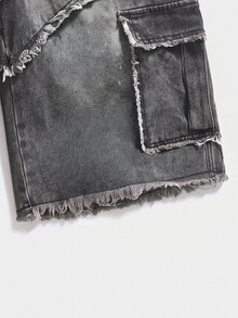 Manfinity Denimwave Men's Button Front Straight Leg Denim Shorts With Frayed Hem And Patch Pockets - Light Grey - View 6