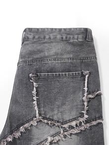 Manfinity Denimwave Men's Button Front Straight Leg Denim Shorts With Frayed Hem And Patch Pockets - Light Grey - View 4