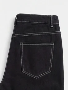 Manfinity Denimwave 男士黑色寬鬆版型串珠裝飾牛仔長褲，哥德風街頭休閒牛仔褲 - 黑色 - 查看 6