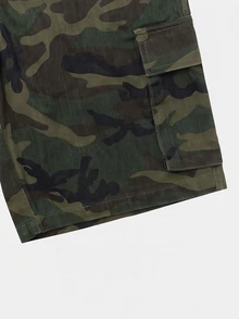 Manfinity Denimwave Men's Streetwear Casual Multi-Pocket Printed Camo Denim Shorts, Holiday - Army Green - View 4
