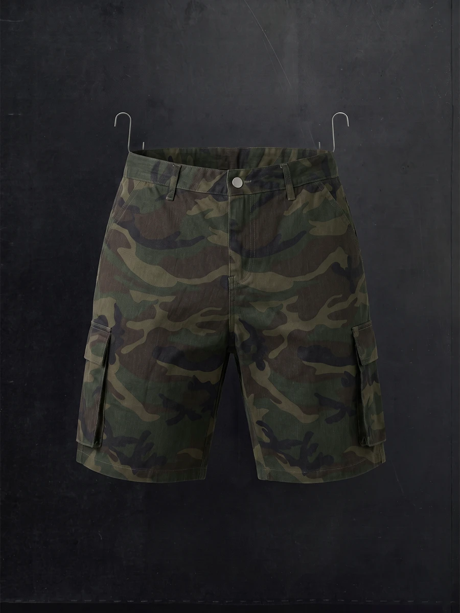 Manfinity Denimwave Men's Streetwear Casual Multi-Pocket Printed Camo Denim Shorts, Holiday - Army Green - View 1