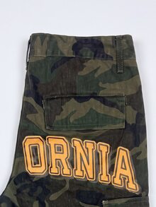 Manfinity Denimwave Men's Streetwear Casual Multi-Pocket Printed Camo Denim Shorts, Holiday - Army Green - View 6