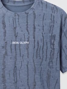 Manfinity Denimwave Men's Blue Distressed Fabric Embroidered T-Shirt - Blue - View 6