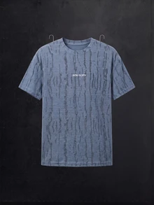 Manfinity Denimwave Men's Blue Distressed Fabric Embroidered T-Shirt - Blue - View 1