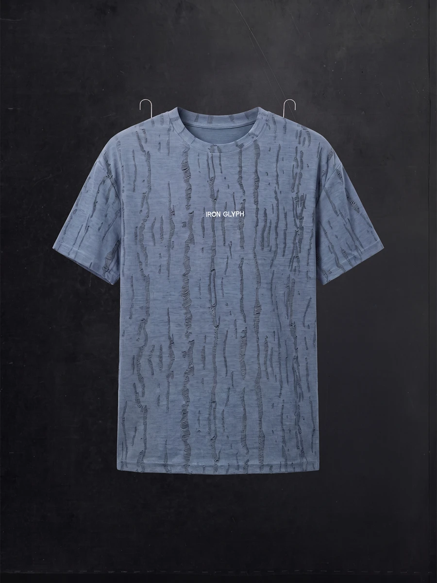 Manfinity Denimwave Men's Blue Distressed Fabric Embroidered T-Shirt - Blue - View 1