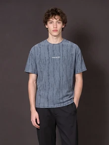Manfinity Denimwave Men's Blue Distressed Fabric Embroidered T-Shirt - Blue - View 2