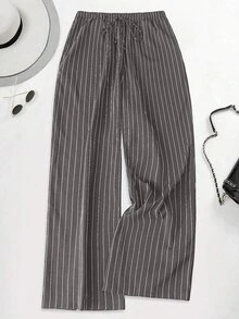 SHEIN LUNE 休閒梭織彈性腰寬鬆版型大尺碼女款長褲，秋冬款 - 彩色 - 查看 6