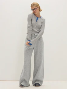 MUSEYN Celana Sweatpants Potongan Lurus Warna Abu-abu dari Jersey - Grey - View 1