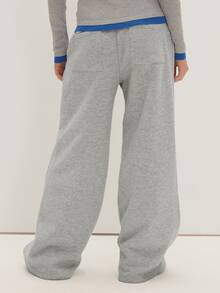 MUSEYN Celana Sweatpants Potongan Lurus Warna Abu-abu dari Jersey - Grey - View 4