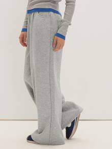 MUSEYN Celana Sweatpants Potongan Lurus Warna Abu-abu dari Jersey - Grey - View 3