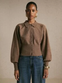 Poéselle Women's Casual Versatile Cardigan, Autumn/Winter - Coffee Brown - View 3