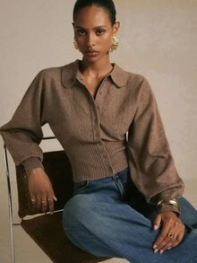 Poéselle Women's Casual Versatile Cardigan, Autumn/Winter - Coffee Brown - View 8