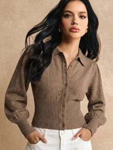 Poéselle Women's Casual Versatile Cardigan, Autumn/Winter - Coffee Brown - View 9