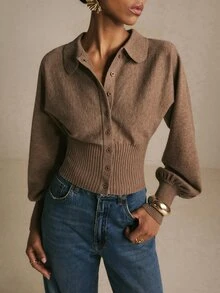 Poéselle Women's Casual Versatile Cardigan, Autumn/Winter - Coffee Brown - View 5