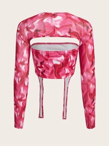 SHEIN X KeniaOs SHEIN ICON 扎染剪裁不对称下摆短款 T 恤 - 彩色 - 查看 2