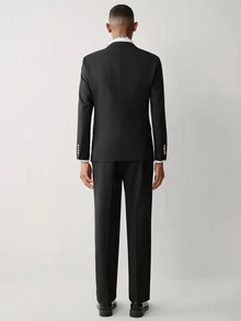 Calvornis Men's Double-Breasted Vest, Long Sleeve Jacket And Pocket Trousers 3 PiecesSuit Set - Black - View 2