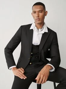 Calvornis Men's Double-Breasted Vest, Long Sleeve Jacket And Pocket Trousers 3 PiecesSuit Set - Black - View 5