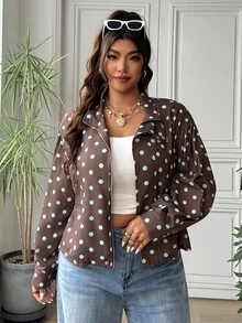 SHEIN EZwear 大码女式波点立领休闲百搭日常外套 - 彩色 - 查看 5