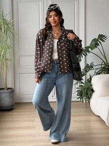 SHEIN EZwear 大码女式波点立领休闲百搭日常外套 - 彩色 - 查看 4