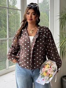 SHEIN EZwear 大码女式波点立领休闲百搭日常外套 - 彩色 - 查看 6
